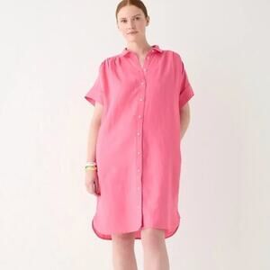 J. CREW Relaxed Baird McNutt Irish Linen Shirt-Dress Pink Sz L $148 {3P43}